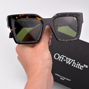 Off-White JACKSON Men Sunglasses Brown Havana Square Frame Green| Model OERI13I